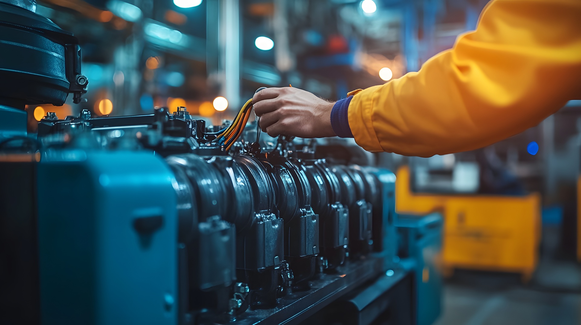 Hand an Industrieanlage mit Kabeln | Schlauchklemme